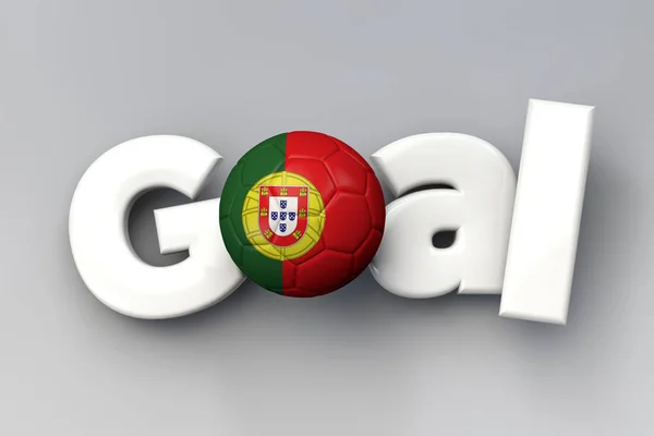 Fútbol gol con una pelota de fútbol bandera de Portugal. Renderizado 3D — Foto de Stock