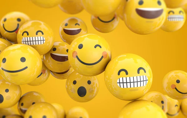 Emoji emoticon koleksi karakter latar belakang. Perenderan 3D — Stok Foto