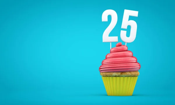 Nummer 25 födelsedagsfirande cupcake. 3D-rendering — Stockfoto