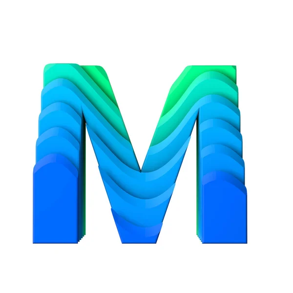 Litera M. typ znaku efektu fali warstwowej. Renderowanie 3D — Zdjęcie stockowe