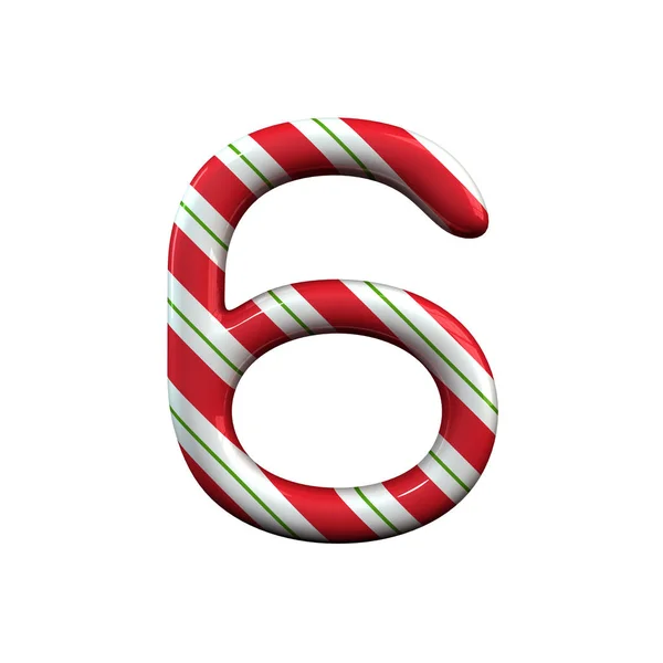 Red and white stripe candy cane number 6 — Stock Photo, Image