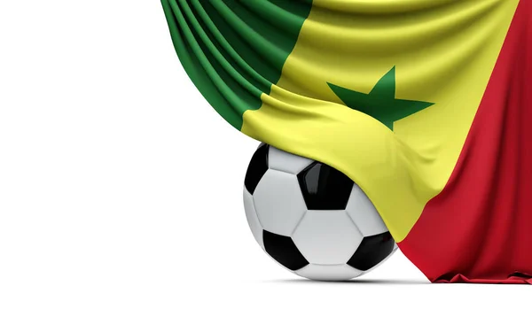 Szenegáli nemzeti zászló egy futball-futball fölé öltözött. 3D-s ren — Stock Fotó