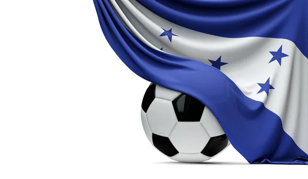 Honduras national flag draped over a soccer football ball. 3D Re — Stock Photo, Image