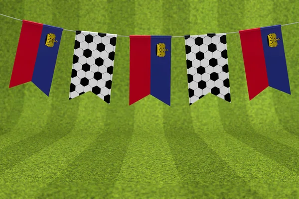 Liechtenstein bandeira e futebol bola textura futebol bandeira bunting — Fotografia de Stock