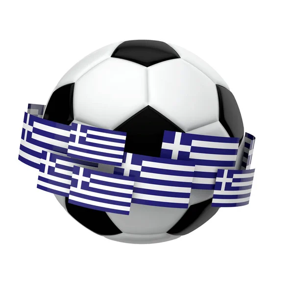Fotbalový fotbal s řeckou vlajkou proti obyčejné bílé backgrounu — Stock fotografie