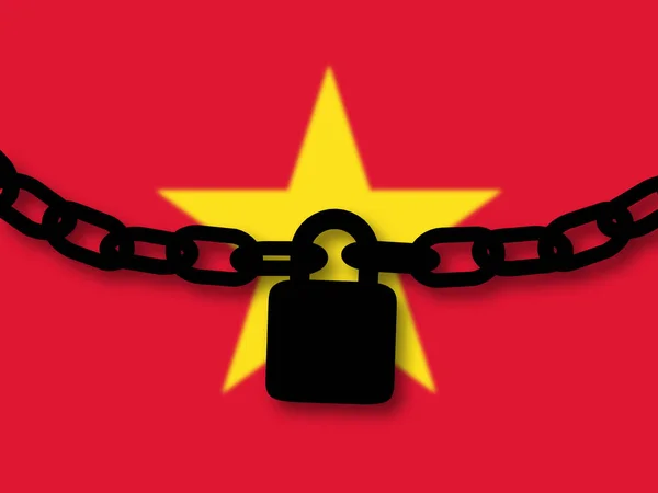 Sécurité du Vietnam. Silhouette d'une chaîne et cadenas sur nationa — Photo