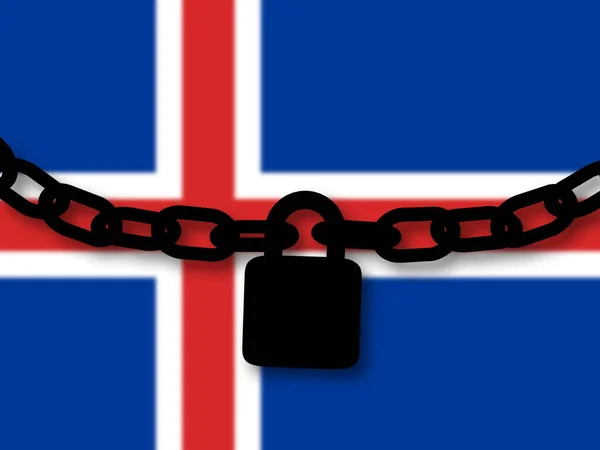 Sécurité islandaise. Silhouette d'une chaîne et cadenas sur nationa — Photo