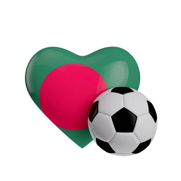 Bandera Bangladesh en forma de corazón con una pelota de fútbol. Me encanta el fútbol. 3. — Foto de Stock