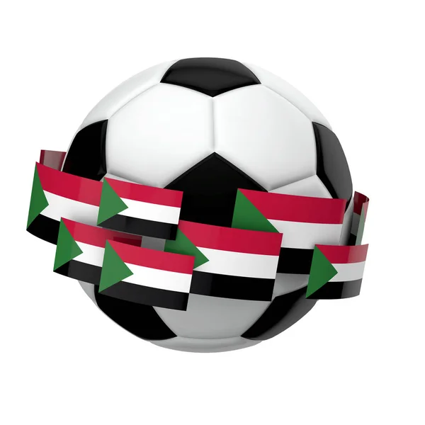 Futebol futebol com bandeira do Sudão contra um fundo branco liso — Fotografia de Stock