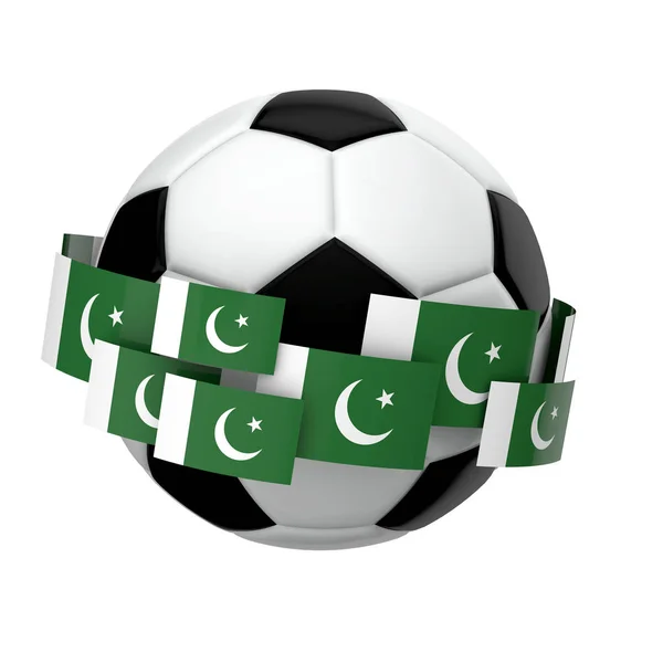 Calcio di calcio con bandiera pakistana contro un semplice sfondo bianco — Foto Stock