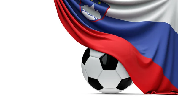 Slovenya ulusal bayrağı bir futbol topunun üzerine aslandı. 3d Re — Stok fotoğraf