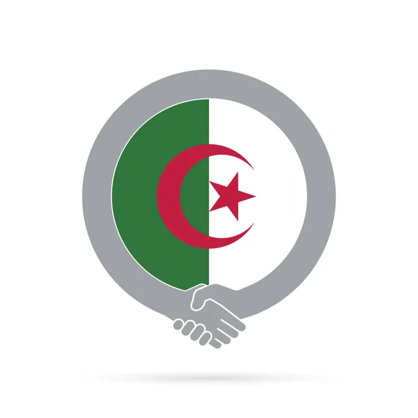 阿尔及利亚国旗握手图标。协议、欢迎、合作 — 图库照片