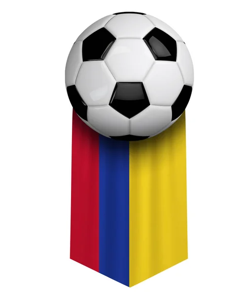 Colômbia bola de futebol bandeira pano pendurado banner. Renderização 3D — Fotografia de Stock