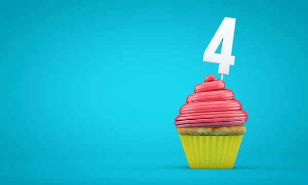 Cupcake numero 4 per festeggiare il compleanno. Rendering 3D — Foto Stock