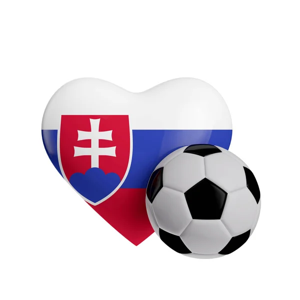 Slovensko vlajka srdce s fotbalovým míčkem. Miluju fotbal. 3d — Stock fotografie