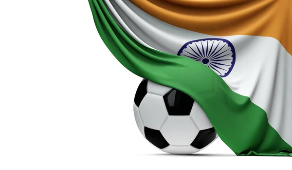 Bandiera nazionale indiana drappeggiata su un pallone da calcio. 3D Rende — Foto Stock