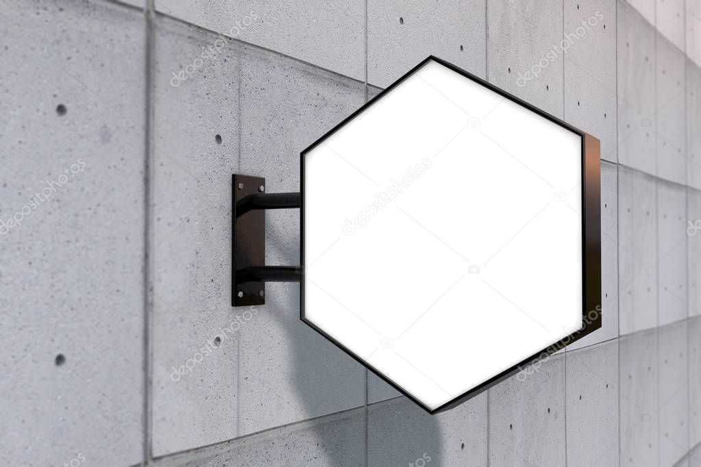 Blank white company store sign mock up on a wall. 3D Rendering