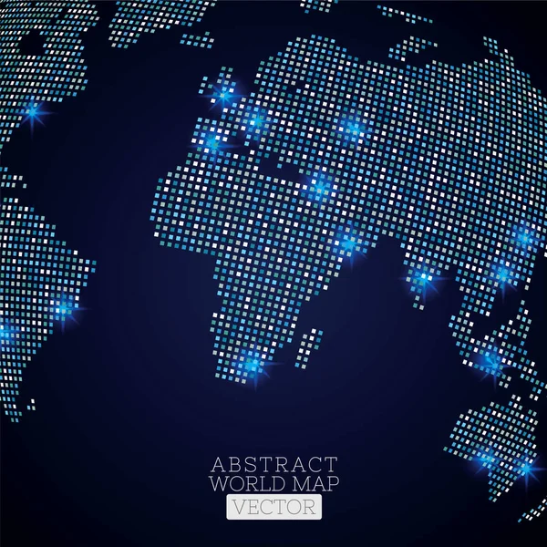 Carte du monde à points PrintPixel avec des emplacements lumineux. Technologie globale — Image vectorielle