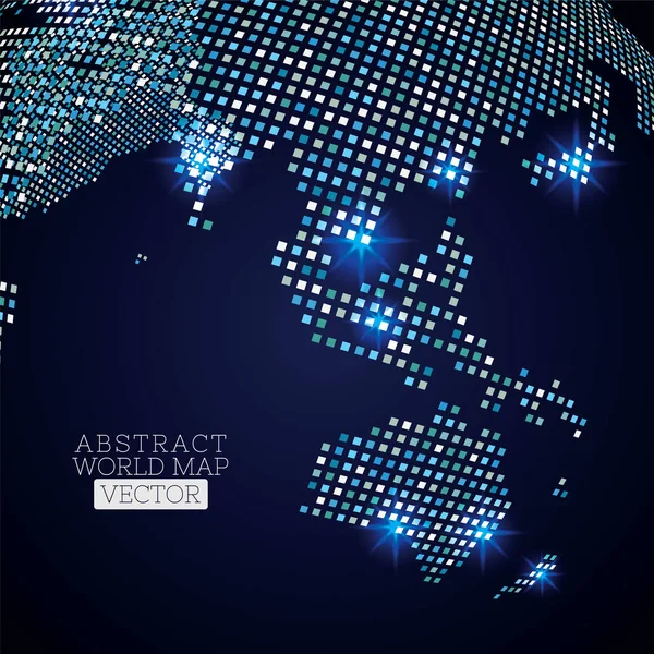 Stampa Pixel dot mappa del mondo con posizioni luminose. Tecnolo globale — Vettoriale Stock