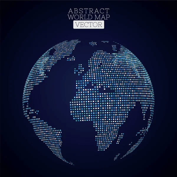 Mavi karelerden yapılmış printpixel nokta lı dünya haritası. Küresel technolo — Stok Vektör