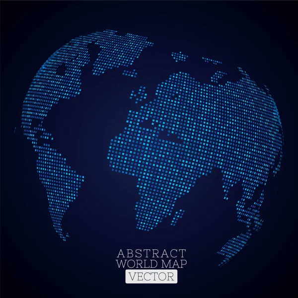 青い正方形から作られたプリントピクセルドット世界地図。グローバルテクノロ — ストックベクタ
