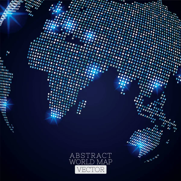 Stampa Pixel dot mappa del mondo con posizioni luminose. Tecnolo globale — Vettoriale Stock