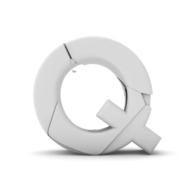 Letter Q, gebroken gekraakt lettertype. 3D-rendering — Stockvector