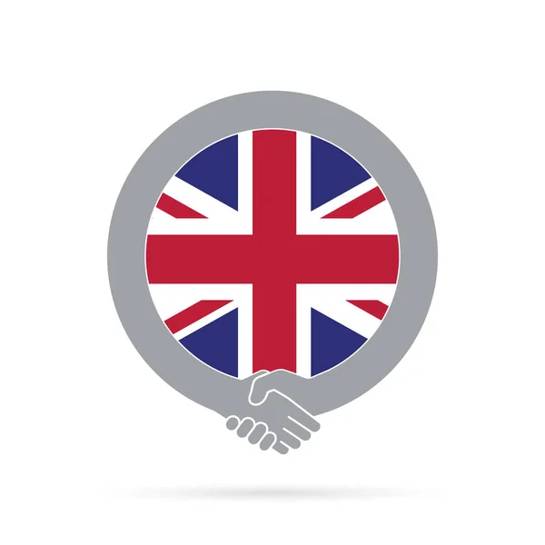 Bandera de Gran Bretaña icono de apretón de manos. acuerdo, bienvenida, cooperati — Vector de stock