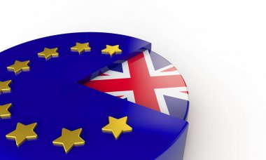 Brexit kavramı. Avrupa Birliği ve Birleşik Krallık pasta grafiği. 3d 
