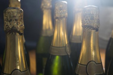 Şampanya veya prosecco şişeleri koleksiyonu