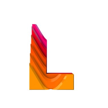 L harfi. Katmanlı dalga etkisi karakter tipi. 3d Rendering