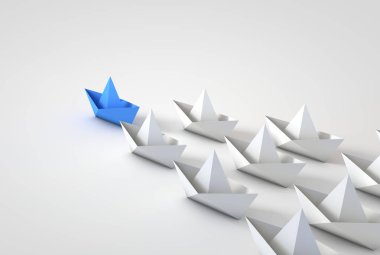 Origami tekneler kurşunluk kavramı. 3d Rendering