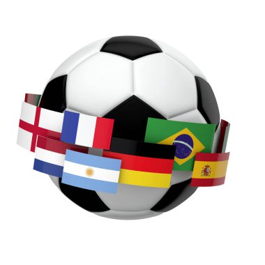 Düz bir beyaz ba karşı uluslararası bayrak ile futbol futbol