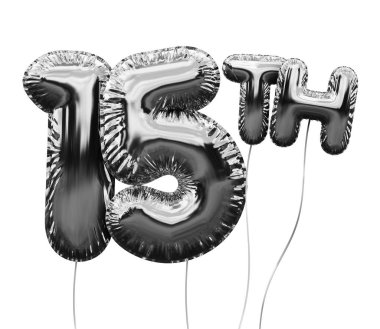 Gümüş sayısı 15 folyo doğum günü balonu beyaz izole. Altın