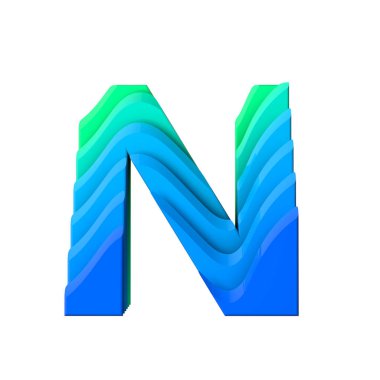 N harfi. Katmanlı dalga etkisi karakter tipi. 3d Rendering