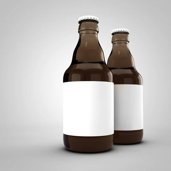 Garrafa de cerveja marrom mock up com etiqueta branca em branco. Renderização 3D — Fotografia de Stock