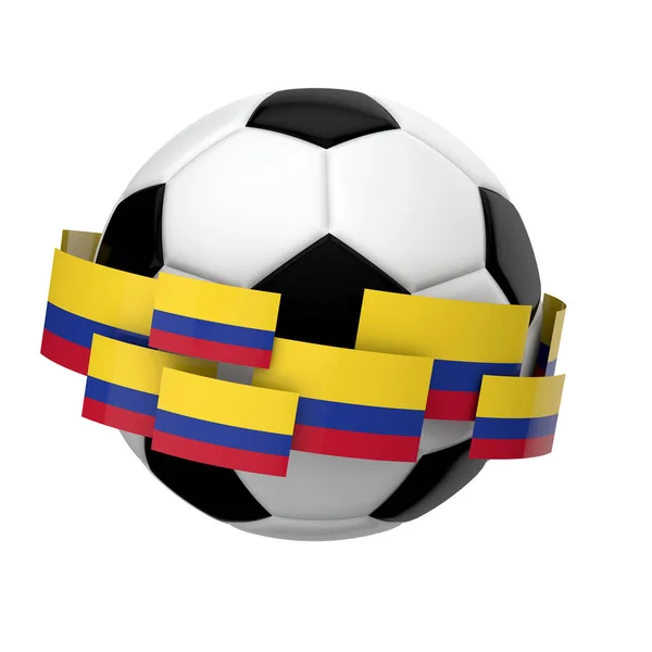 Fútbol con bandera de Colombia contra un backgro blanco — Foto de Stock
