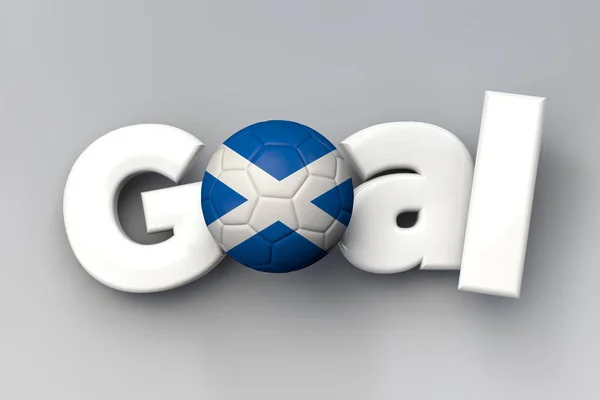 Gol sepak bola dengan bola bendera Skotlandia. Perenderan 3D — Stok Foto