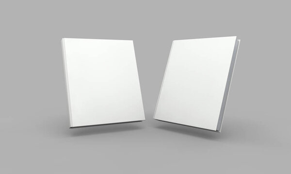 Hardback book cover mockup. White book on a grey background. 3D 