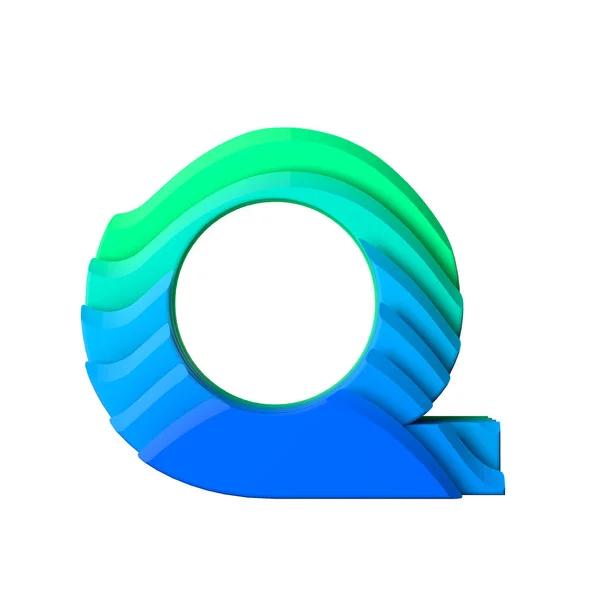 Літера Q. Тип символів ефекту шаруватої хвилі. 3D рендерингу — стокове фото