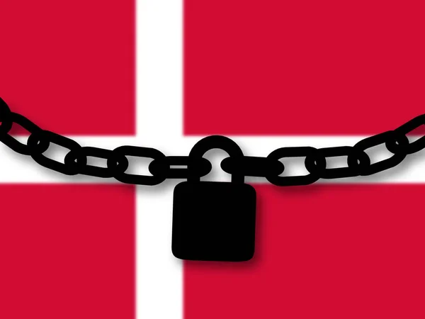 Denmark security. Silhouette of a chain and padlock over nationa — Stock Photo, Image