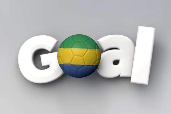 足球进球与加蓬国旗足球。3d 渲染 — 图库照片