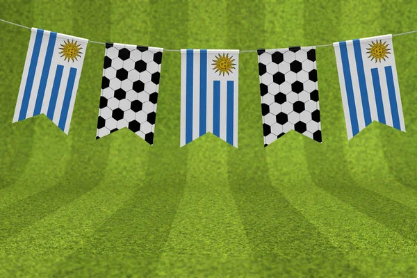 Bandera de Uruguay y pelota de fútbol textura banderín de fútbol. 3D R — Foto de Stock