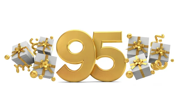 Numero 95 numero di festa di compleanno in oro con scatole regalo. 3D R — Foto Stock