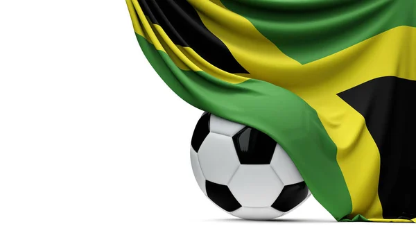 Jamaica national flag draped over a soccer football ball. 3D Ren — Stock Photo, Image