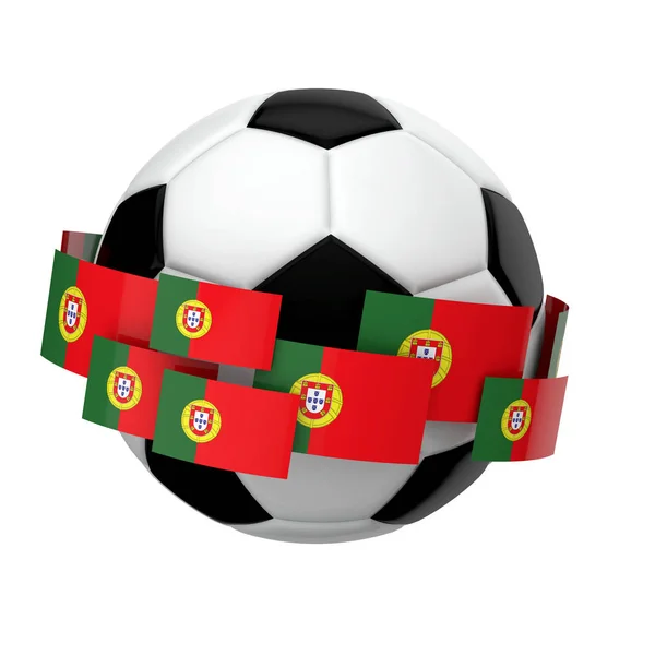 Football avec drapeau portugais contre un backgro blanc uni — Photo
