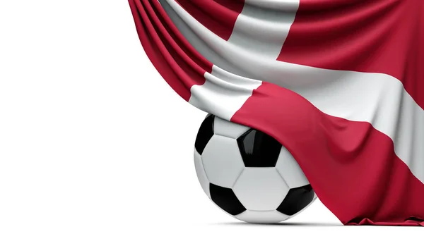 Dänemarks Nationalflagge drapiert einen Fußballball. 3d ren — Stockfoto