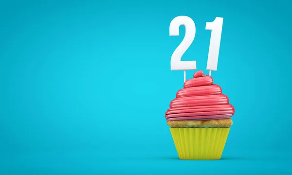 Nummer 21 födelsedagsfirande cupcake. 3D-rendering — Stockfoto