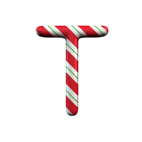 红色和白色条纹糖果甘蔗字母T — 图库照片