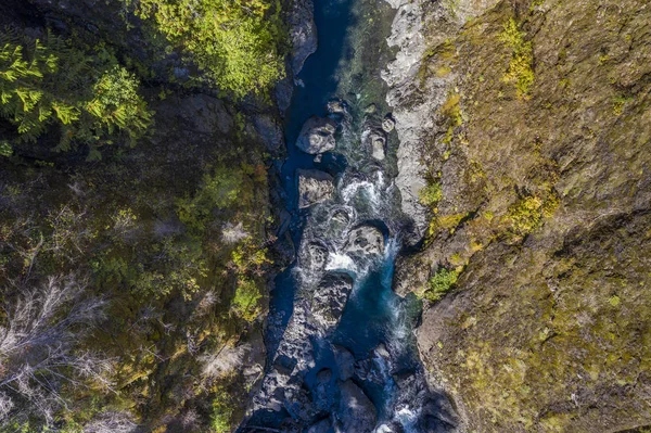 Εναέρια θέα ενός ποταμού που ρέει μέσα από τα δέντρα — Φωτογραφία Αρχείου